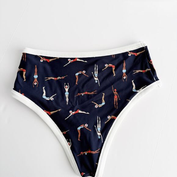 [Aerie] Blue Swimmers Diver Print High Waisted Cheeky Bikini Bottoms Sz Large L - Picture 4 of 10